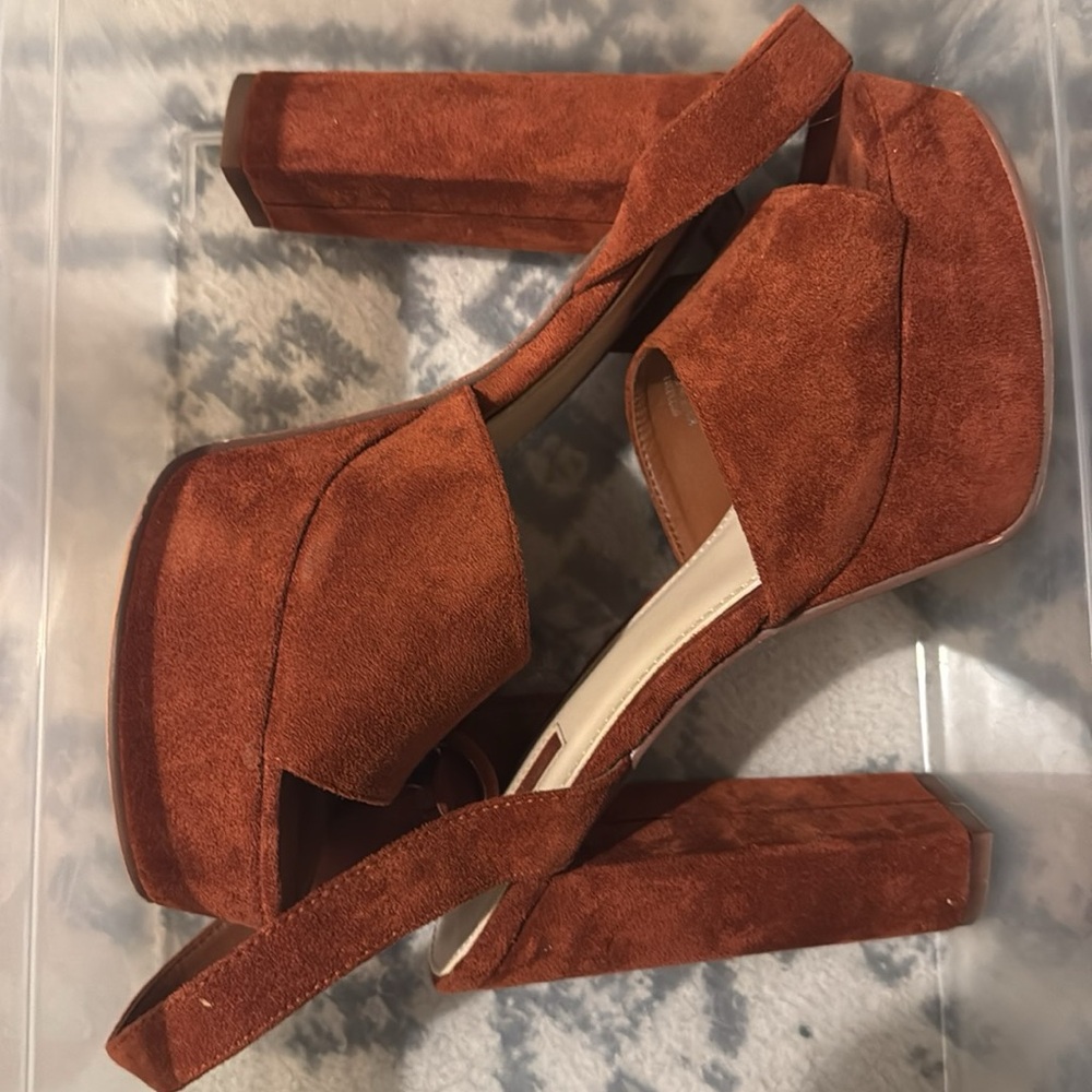 Suede Rust Orange Platform Heels